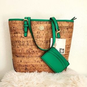 Anne Klein Shane Green Tote with Card Holder